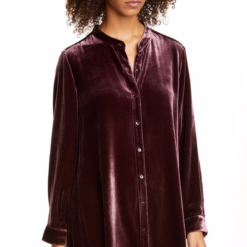 ❌SOLD❌NWT EILEEN FISHER Cassis Silk Velvet Shirt Dress Size L - Picture 5 of 16